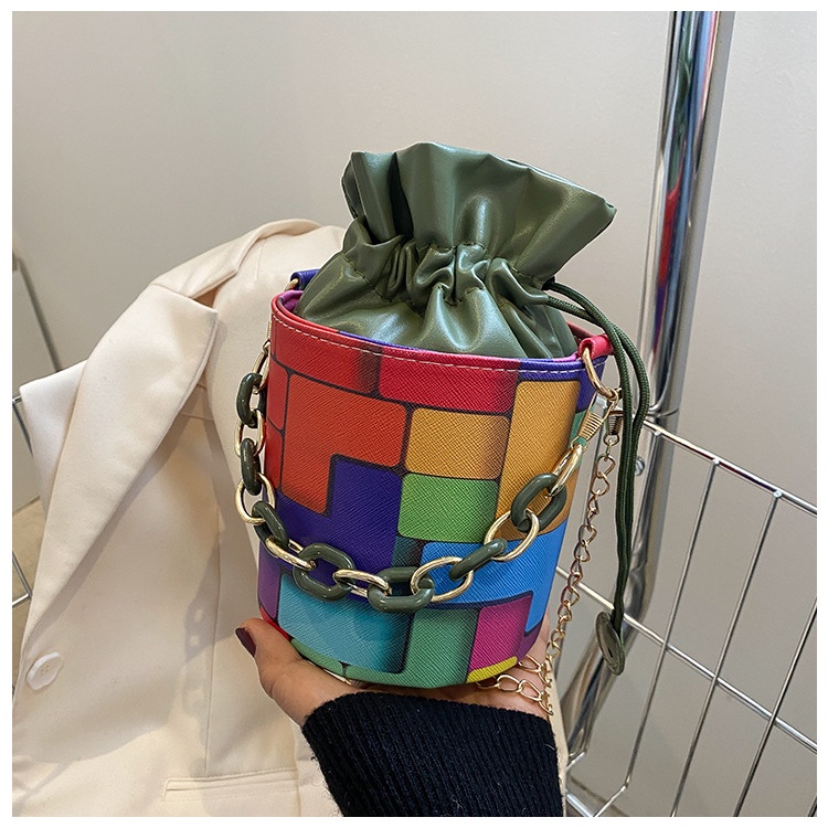 Túi Đeo Vai Hình Trụ In Họa Tiết graffiti Màu Sắc Tương Phản Thời Trang 2022 Cho Nữ