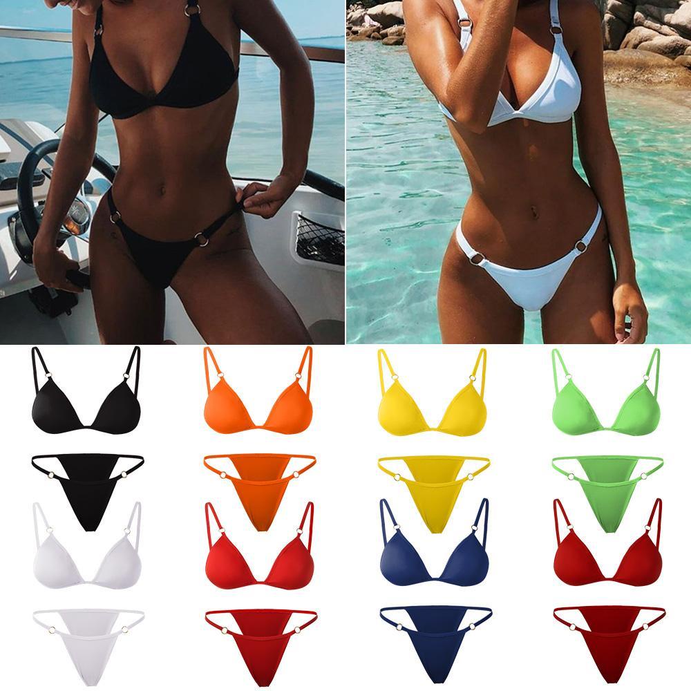 Bộ Đồ Bơi Bikini Màu Trơn Khóa Kim Loại Quyến Rũ Cho Nữ