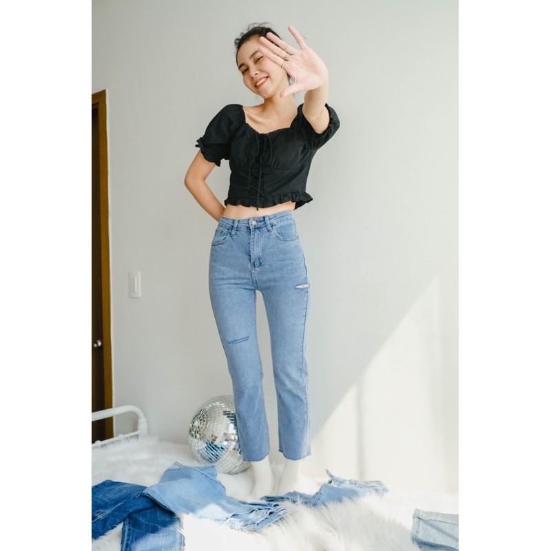 quần jeans LEN clothing rách đùi cắt lai 7966