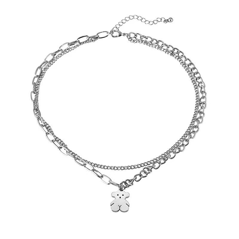 dây chuyền vòng cổ thép titan mặt hình chú gấu 2 lớp mã TH91766-1