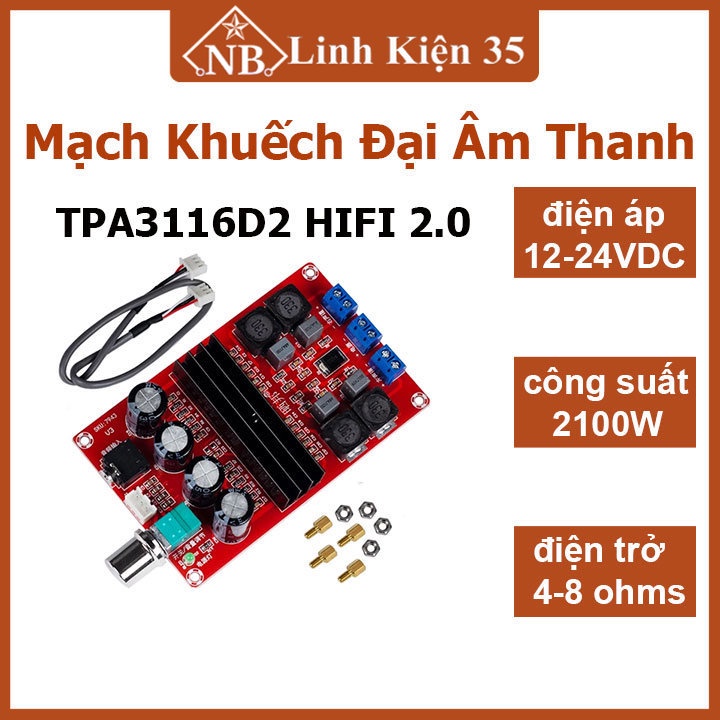 Mô Đun Khuếch Đại Âm Thanh Bluetooth TPA3116D2 HIFI 2.0 2*100W 12-24VDC 4-8 Ohms