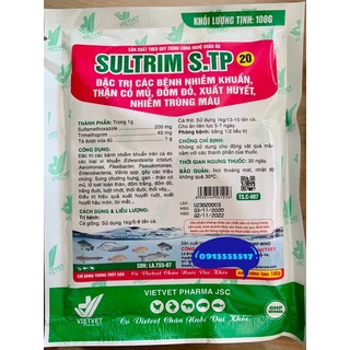 Sultrim S.TP 20 100g dành cho cá lươn bị nhiễm khuẩn, thận có mủ, đốm đỏ, xuất huyết