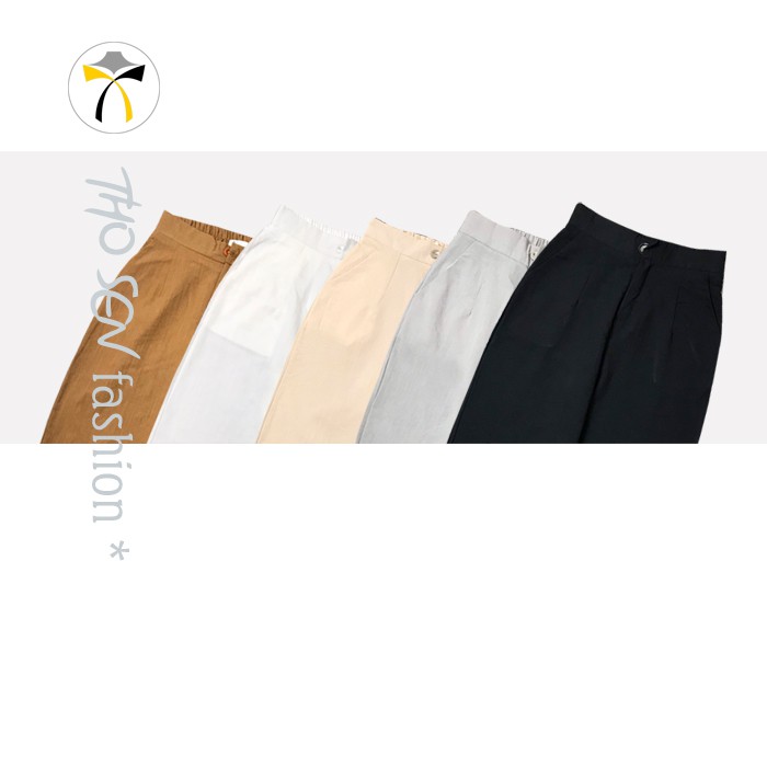 Quần Baggy Đũi Nữ Đen Trắng Be Nâu Ghi, Chất Đũi Xước Thoáng Mát Siêu Mịn Cạp Chun Sau Form Chuẩn Tôn Dáng