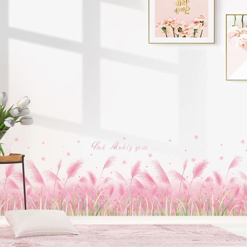 Decal dán tường chân cỏ hồng và lục giác.