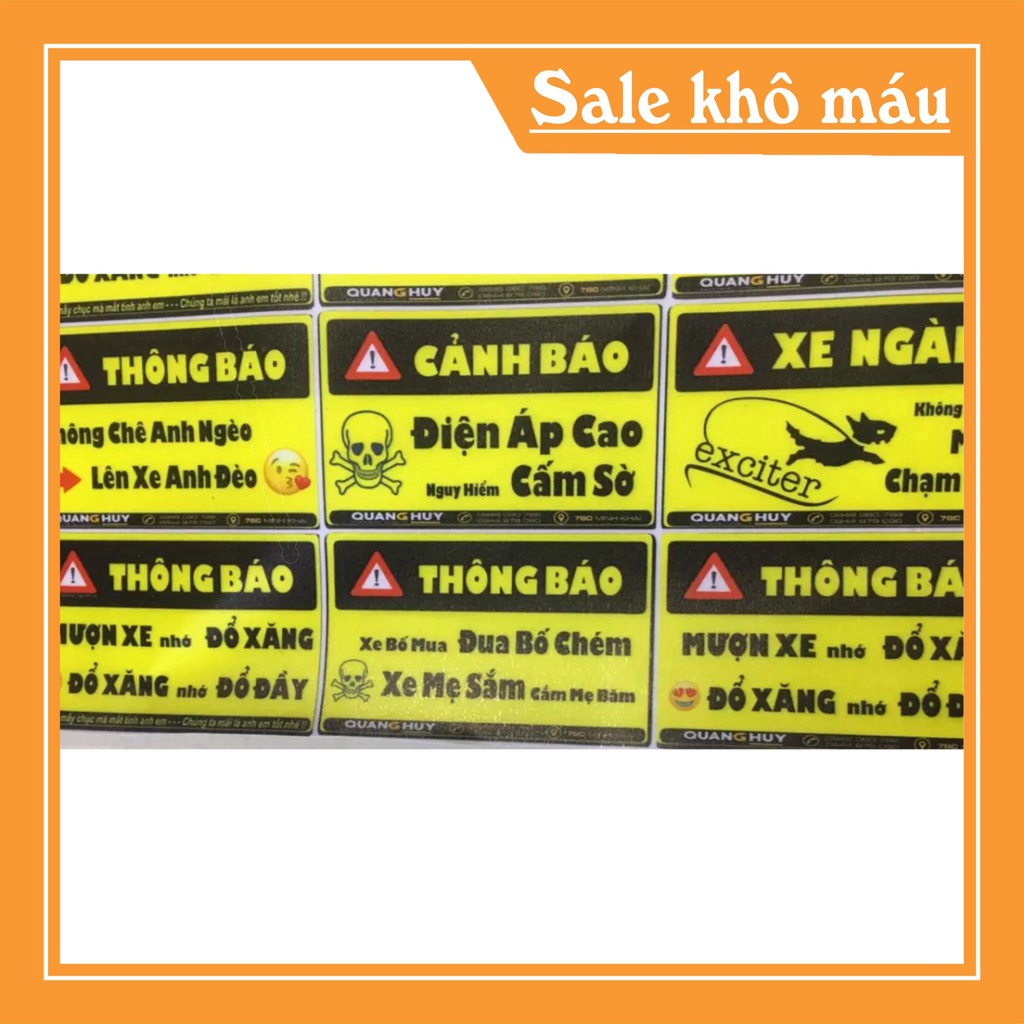 giảm 5k Tem sticker cảnh báo hài hước 6 miếng 10x30cm dán xe- Decal logo xe máy cub, ô tô,... rẻ đẹp