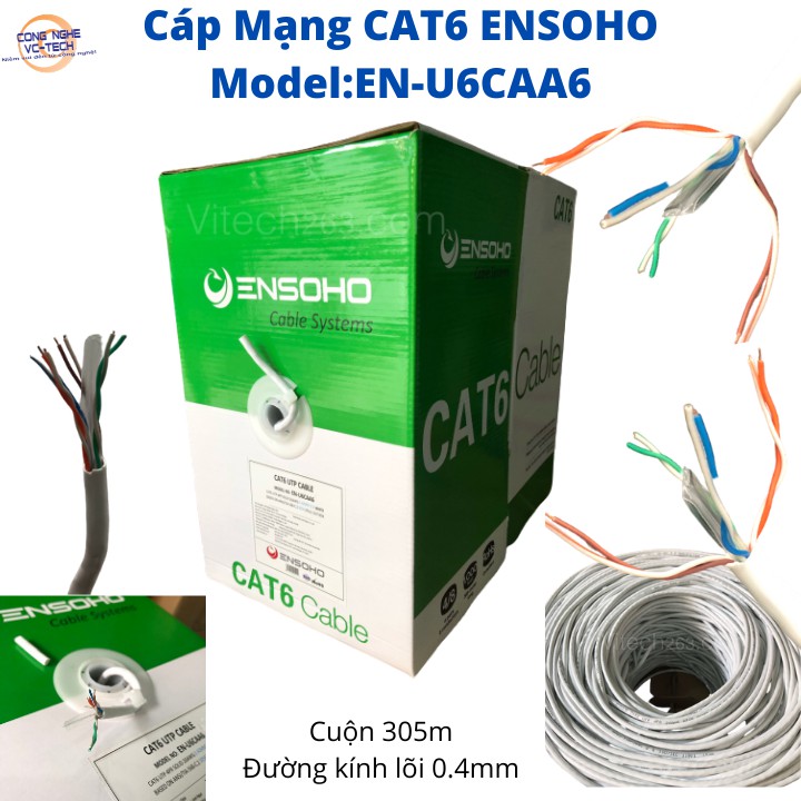 Cuộn Cáp Mạng Lan CAT6 UTP ENSOHO 305 Mét, Model EN-U6CAA6- Sản phẩm chính hãng