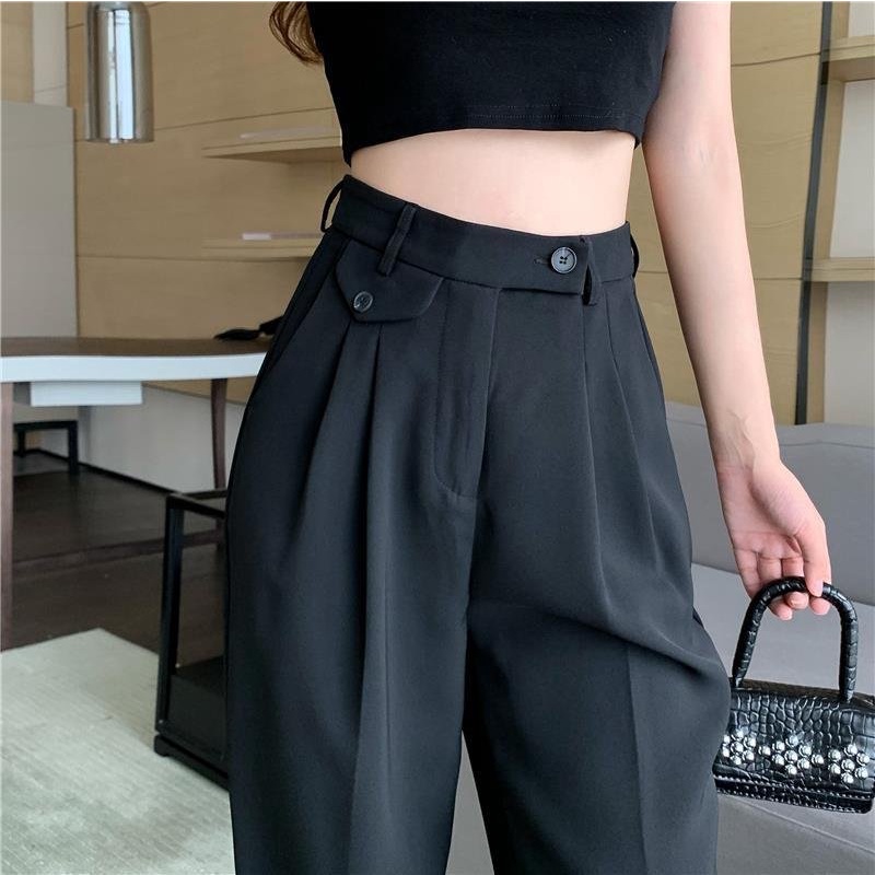 Quần Ống Rộng Suông nữ lưng cao kiểu dáng quần tây ống suông cạp cao gen bụng khóa trước chất vải tuyết mưa alohashop91