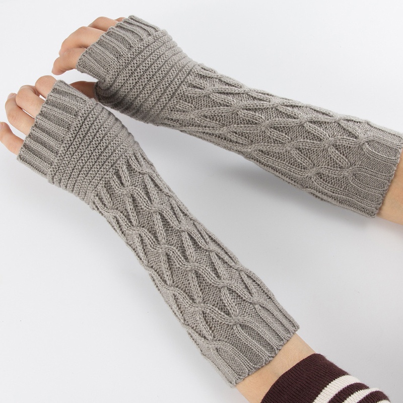 Găng Tay Len Dài Hở Ngón Màu Sắc Trơn Giữ Ấm Mùa Đông Cho Nữ