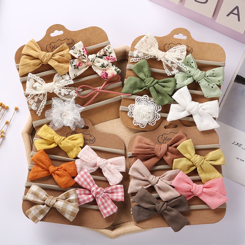 Set 5 Băng Đô Thắt Nơ In Hoa Bằng Nylon Co Giãn Dành Cho Bé Gái Sơ Sinh