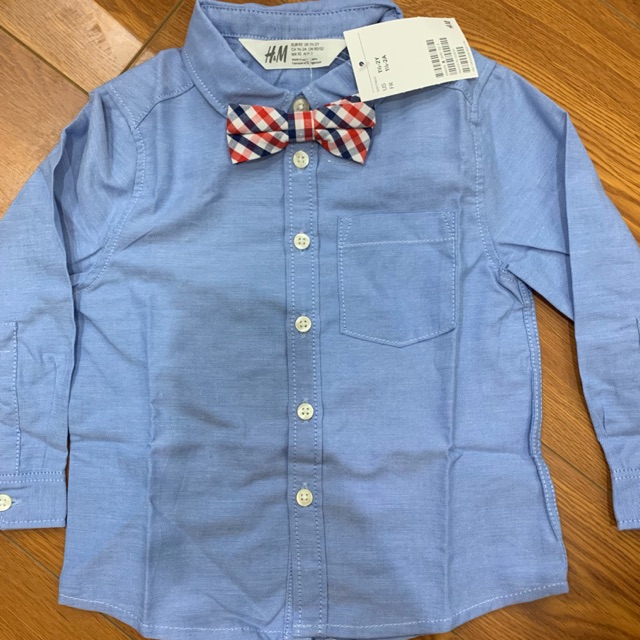 Sơ mi bé trai hm auth kèm nơ cổ size 1,5-2y