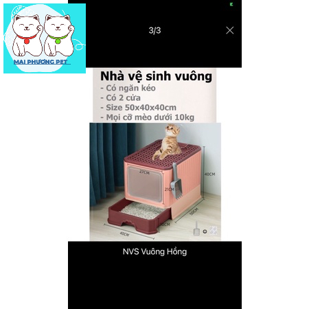 Nhà vệ sinh cho mèo VUÔNG có ngăn kéo khép kín có cửa vào ra riêng chống văng cát kèm xẻng