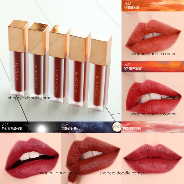 Son kem lì Black Rouge Air Fit Velvet Tint Ver5 full 5 màu (Có Sẵn)