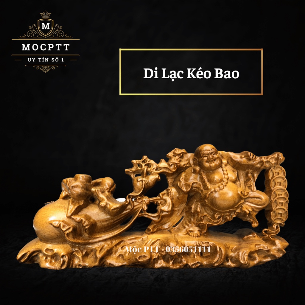 Tượng Di Lạc kéo bao gỗ Hương, Bách Xanh kích thước 20 x 6 x 9 cm TD02