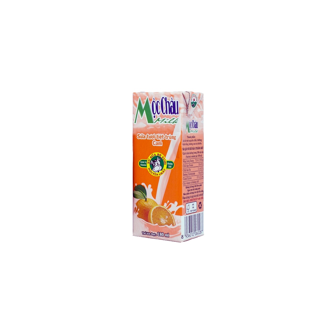 (Vỉ 4 hộp 180 ml) sữa tươi  hương cam Mộc Châu