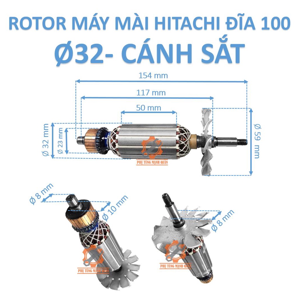 Rotor/ruột máy mài Hitachi thân 29/ thân 32 tặng kèm chối than