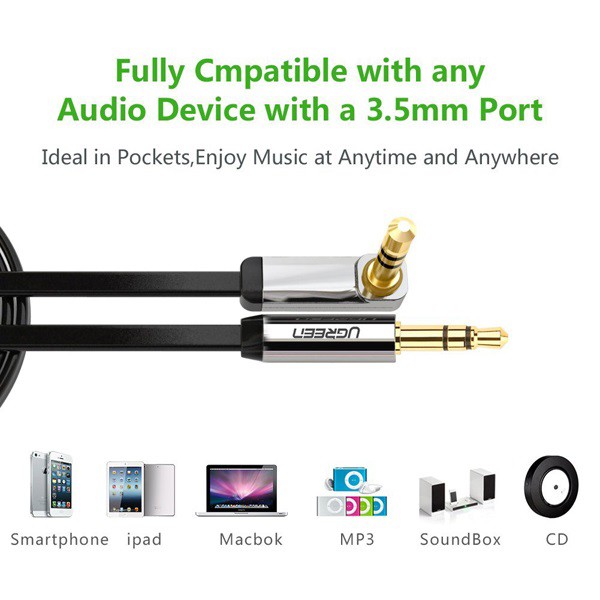 Dây audio 3.5mm 1 đầu vuông góc 90 độ dài 1.5M Ugreen 10598