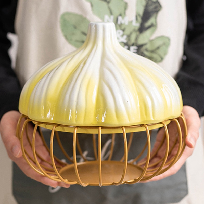 Nhà bếp Giỏ đựng hành tây Gừng và tỏi Giỏ đựng trái cây trứng sáng tạo Giỏ đựng gia vị gia đình có nắp đậy bằng gốm