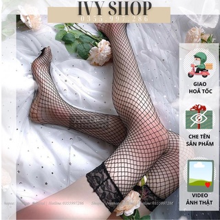 Tất lưới đùi phối ren sexy cao trên gối, phụ kiện đồ ngủ, Vớ ống chất lưới co gian TKVN