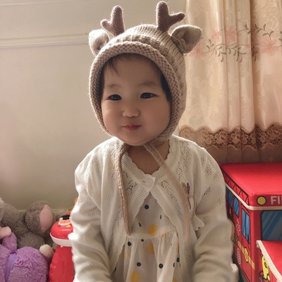 Mũ len tuần lộc 2 lớp cho bé trai và bé gái