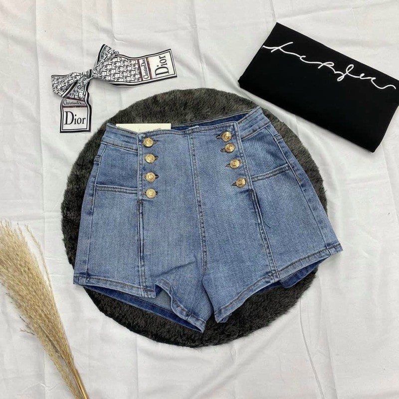 Quần Short Jean Nữ Aiori Trơn Lưng Cao Nhiều Nút Vải Jeans Cotton Co Giãn_Mã 4063