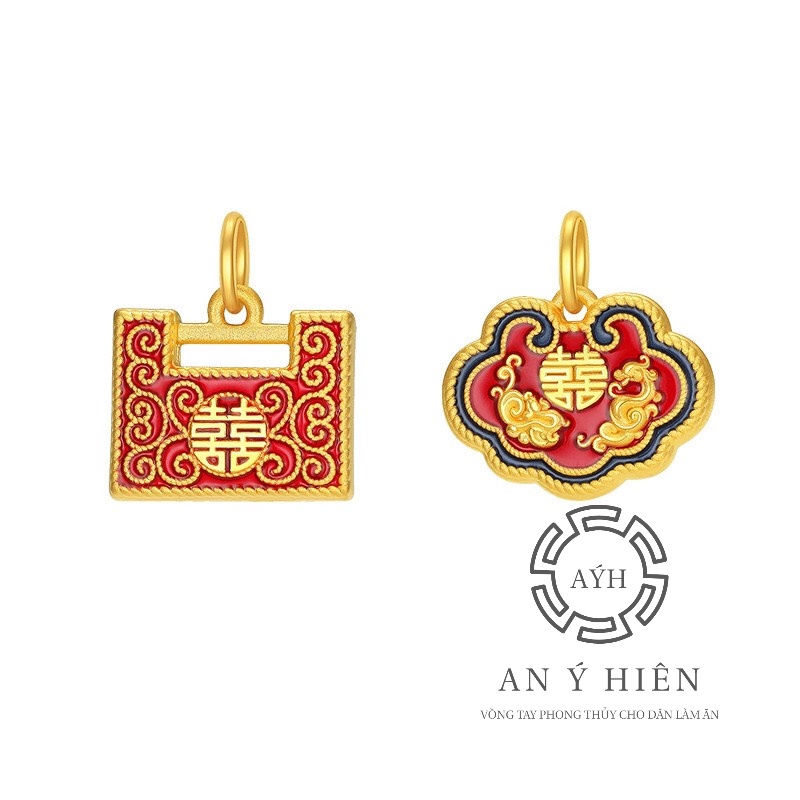 Charm Khóa đỏ vuông chữ Hỷ #C267( An Ý Hiên)