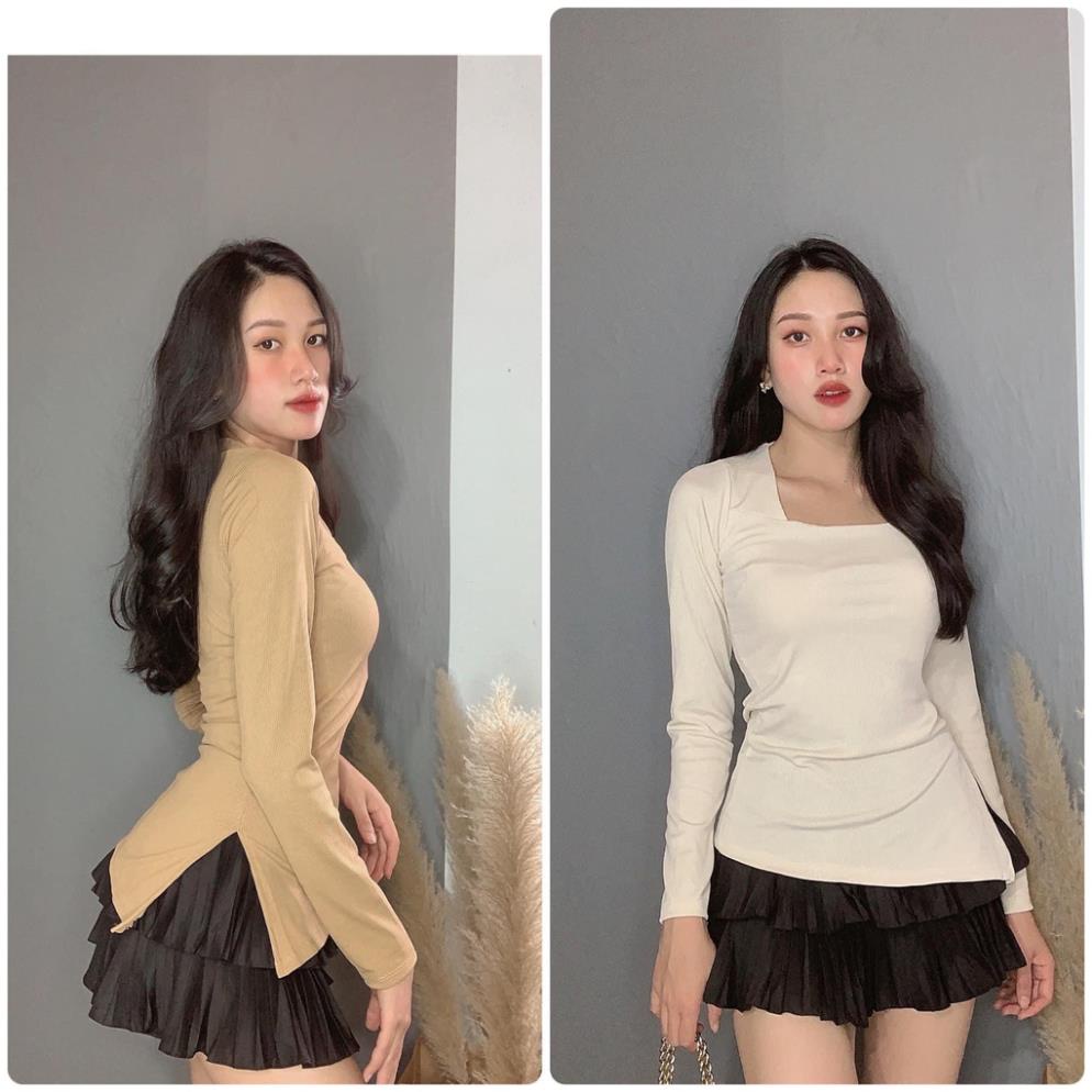 Áo Len Tăm Cổ Vuông Tà Xéo, Áo Len Nữ Dài Tay Thu Đông | BigBuy360 - bigbuy360.vn