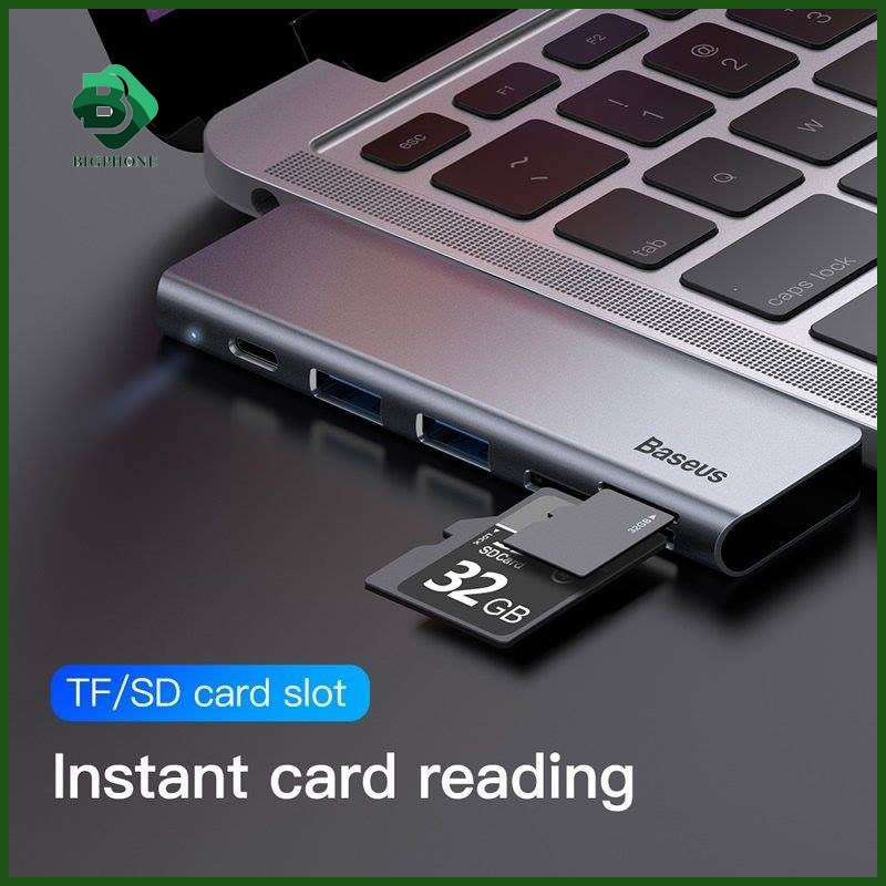 Bộ Hub chuyển đổi 5 trong 1 Baseus Harmonica Type C to USB 3.0, TF/SD Card Reader, Type C PD Adapter cho Macbook Pro/ La