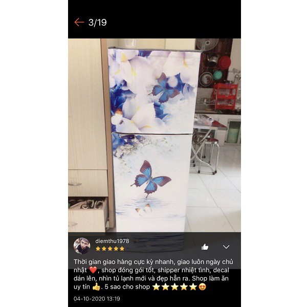 Giấy Decal Dán Tủ Lạnh Phong Thủy HOA BƯỚM XANH T&T