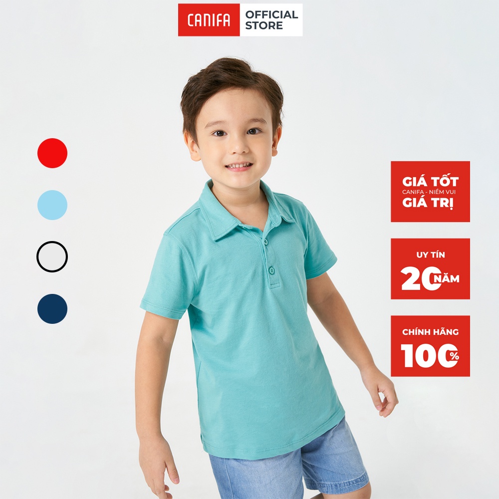 Áo polo bé trai CANIFA 100% cotton trơn cộc tay cổ bẻ nhiều màu xanh đỏ trắng - 2TP22S001