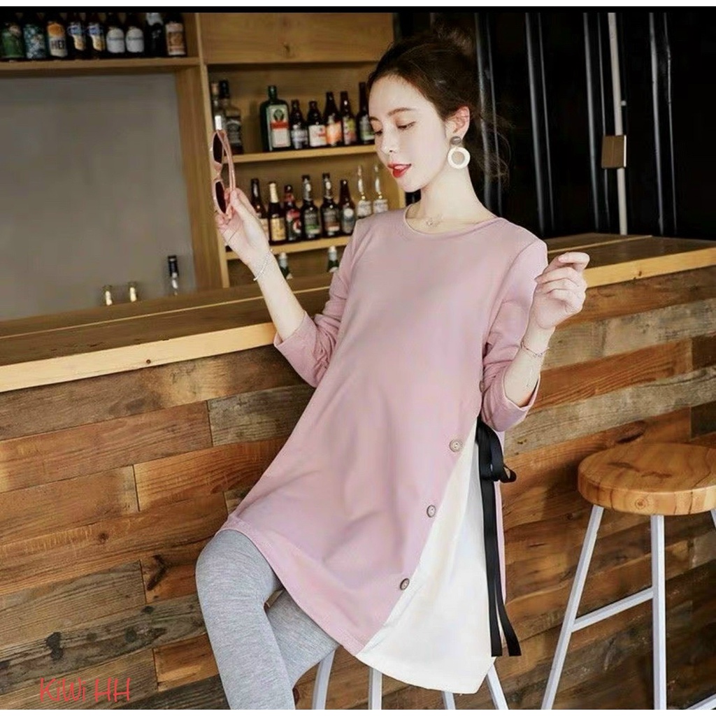 Áo bầu thu đông dài tay vạt chéo 3 khuy phong cách hàn quốc -freesize 45-75kg