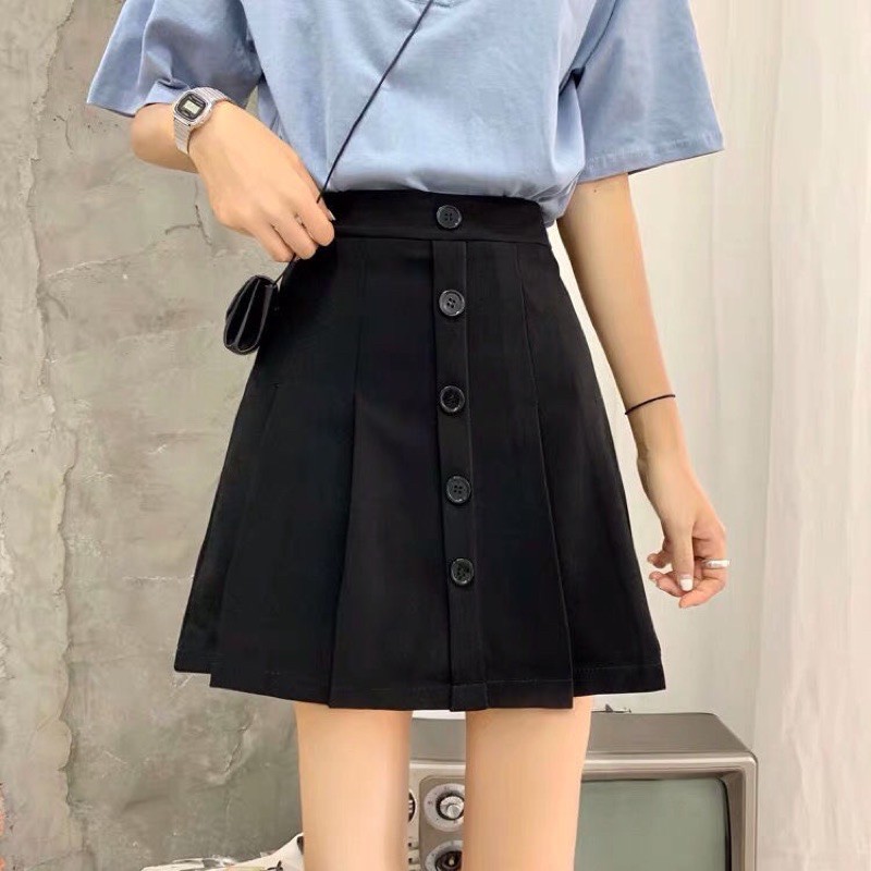 [Ảnh thật] Chân váy ngắn, chân váy chữ A 5 khuy có quần chống lộ siêu hot