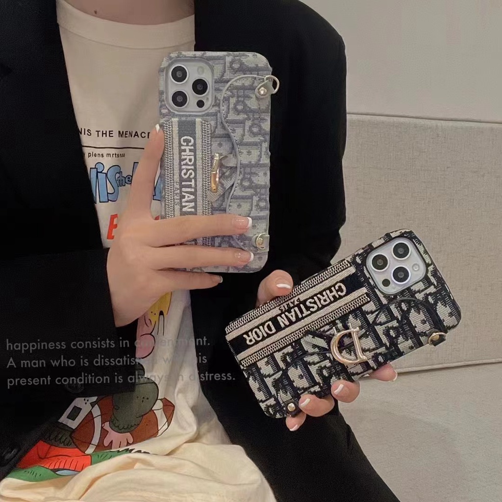 Ốp Điện Thoại Chống Rơi Có Ngăn Đựng Thẻ + Dây Đeo Cho iphone 14 13 12 11 pro max X xr xsmax 2020 7 8 plus 15 pro max
