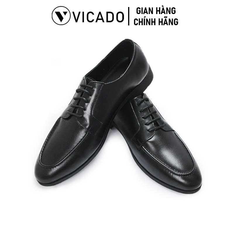 Giày lười nam công sở da bò cao cấp Oxford buộc dây Vicado VO0110 màu đen