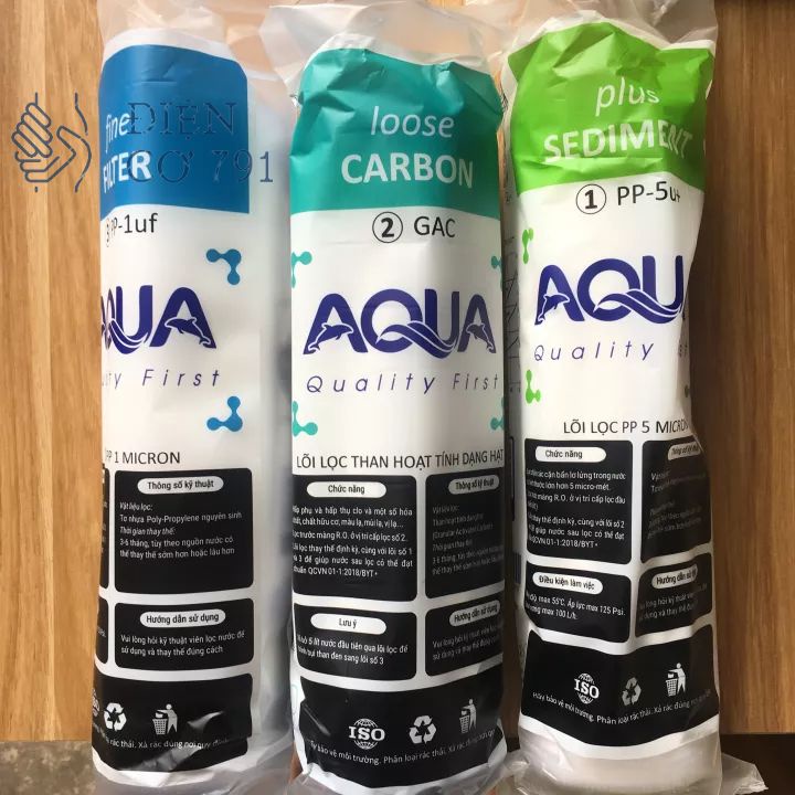 Bộ 3 lõi lọc thô 1  , 2  , 3  AQUA dùng thay cho tất cả các máy RO aqua tân á...hido
