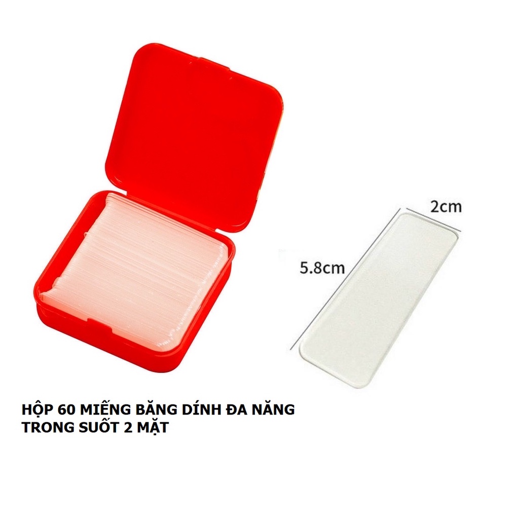 Hộp 60 Miếng Băng Dính Trong Suốt 2 Mặt Dán Đồ Tiện Dụng, Băng Keo Siêu Dính Đa Năng, Hút Dính Mọi Bề Mặt. Kingler 6006