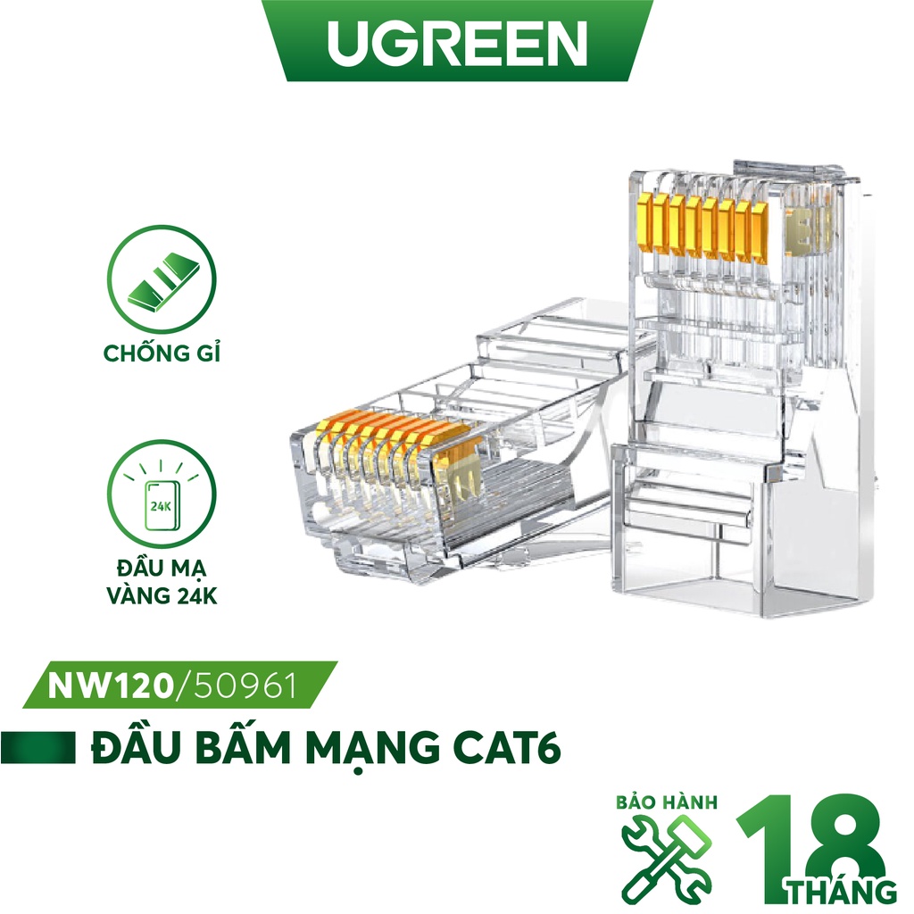 Đầu bấm mạng Cat 6 trong suốt UGREEN NW120 - Hàng phân phối chính hãng - Bảo hành 18 tháng