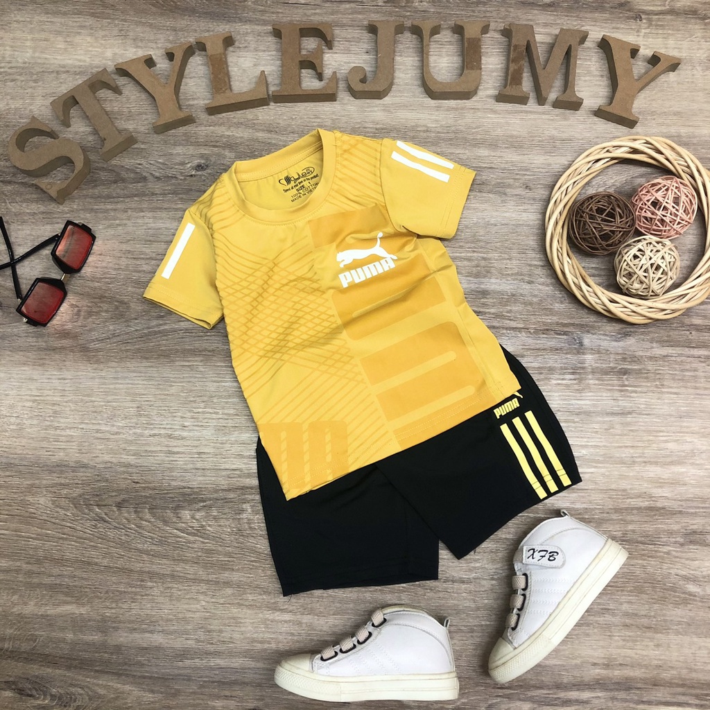 SIZE 1-10  ĐỒ BỘ BÉ TRAI THỂ THAO NGẮN TAY VẢI THUN LẠNH IN CHỮ PUM-A