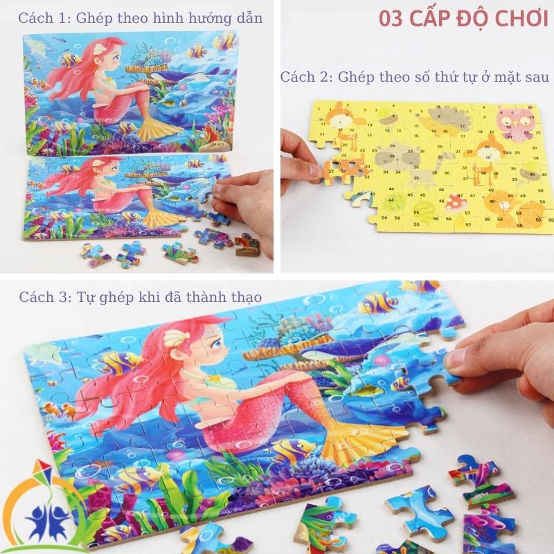 Đồ chơi xếp hình cho bé GenKids Tranh ghép hình bằng gỗ 60 mảnh có tranh hướng dẫn và hộp đựng cao cấp