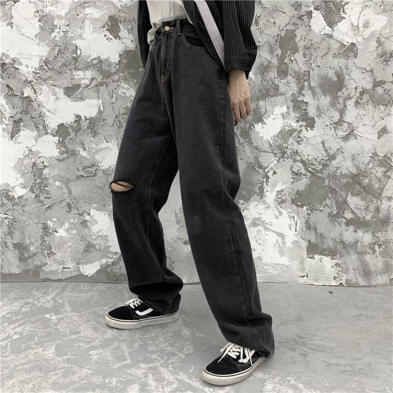 Quần Jeans Nam - Quần Baggy ống rộng sắn gấu Ulzzang Hàn Quốc cá tính