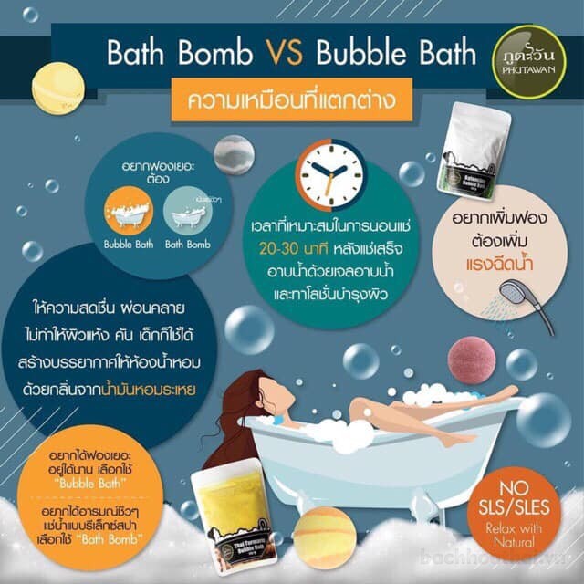 Bột tắm tinh dầu tạo bọt thơm Phutawan Bubble Bath