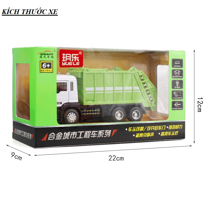 Mô hình xe chở rác bằng hợp kim nhựa 1:50 xe mở được cửa có âm thanh động cơ và đèn đồ chơi trẻ em