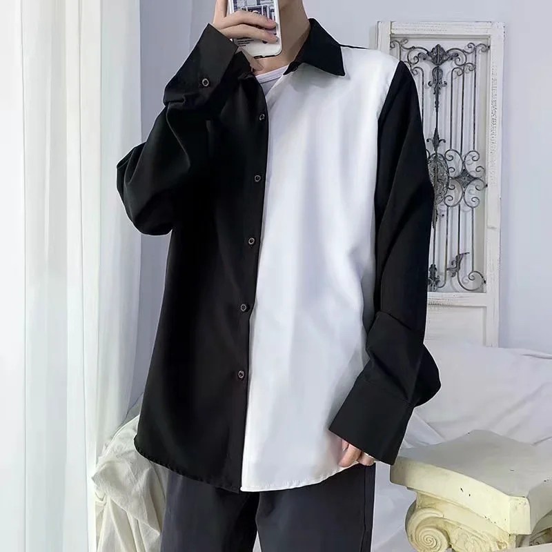 Áo Sơ Mi Trắng Đen Phong Cách Đường Phố Thời Trang Mùa Thu Cho Nam Giới Size M-3Xl