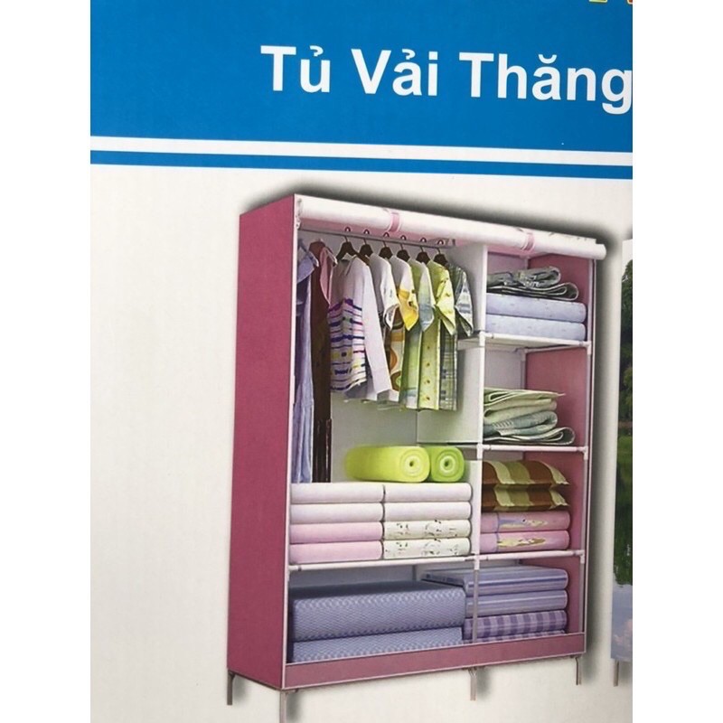 Tủ vải đựng quần áo 2  buồng 6 ngăn (họa tiết giao ngẫu nhiên)