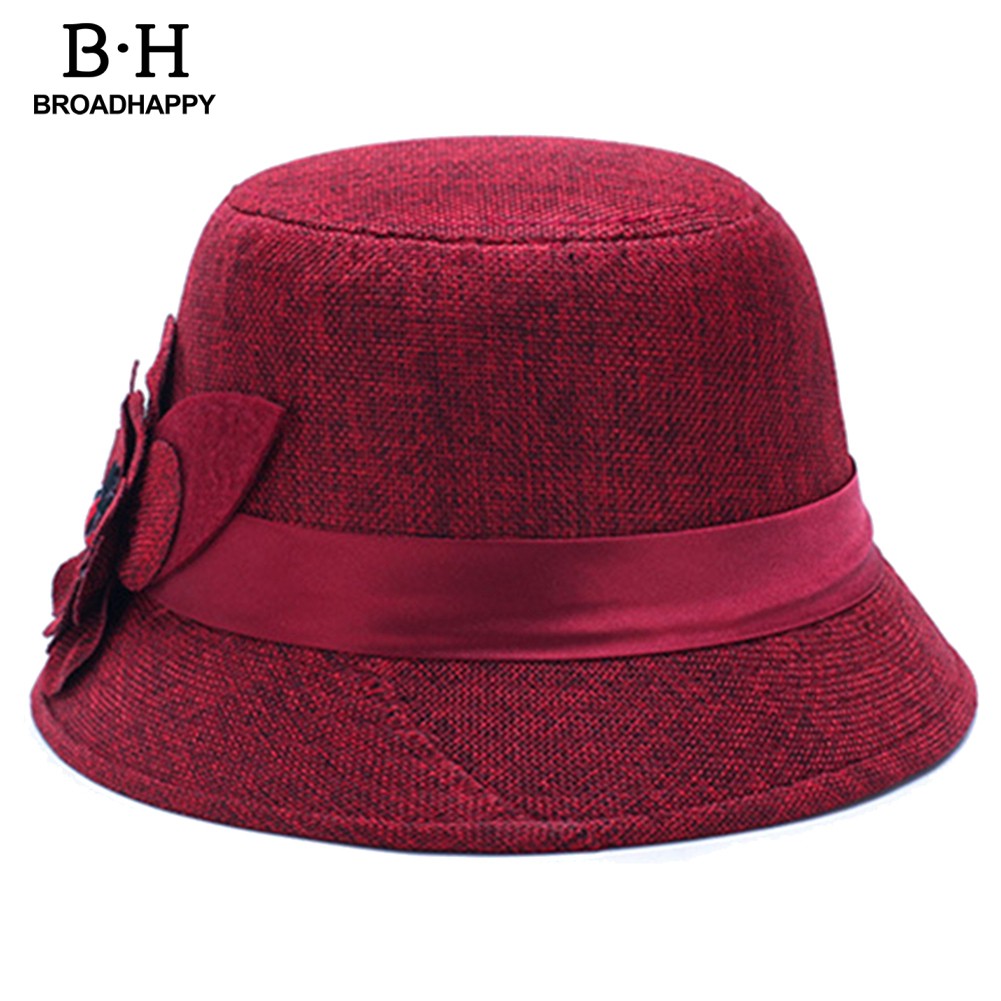 Mũ Bucket Vành Tròn Vải Lanh Màu Trơn Thanh Lịch Dành Cho Nữ