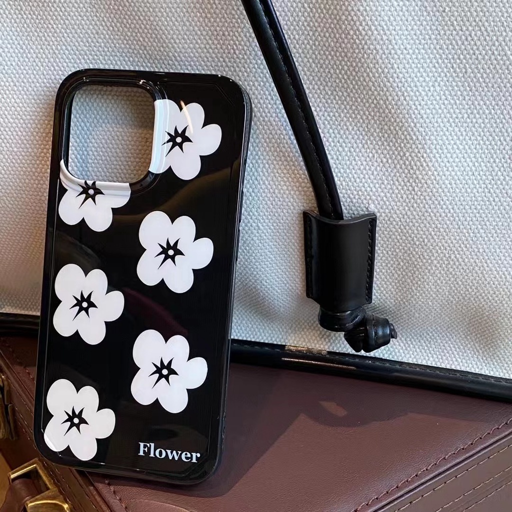Ốp Điện Thoại tpu Mềm Họa Tiết Hoa Trắng Đen 13promax Cho iPhone 13 13pro 11 11PROMAX 12 12PRO 12PROMAX X XR XS XSMAX