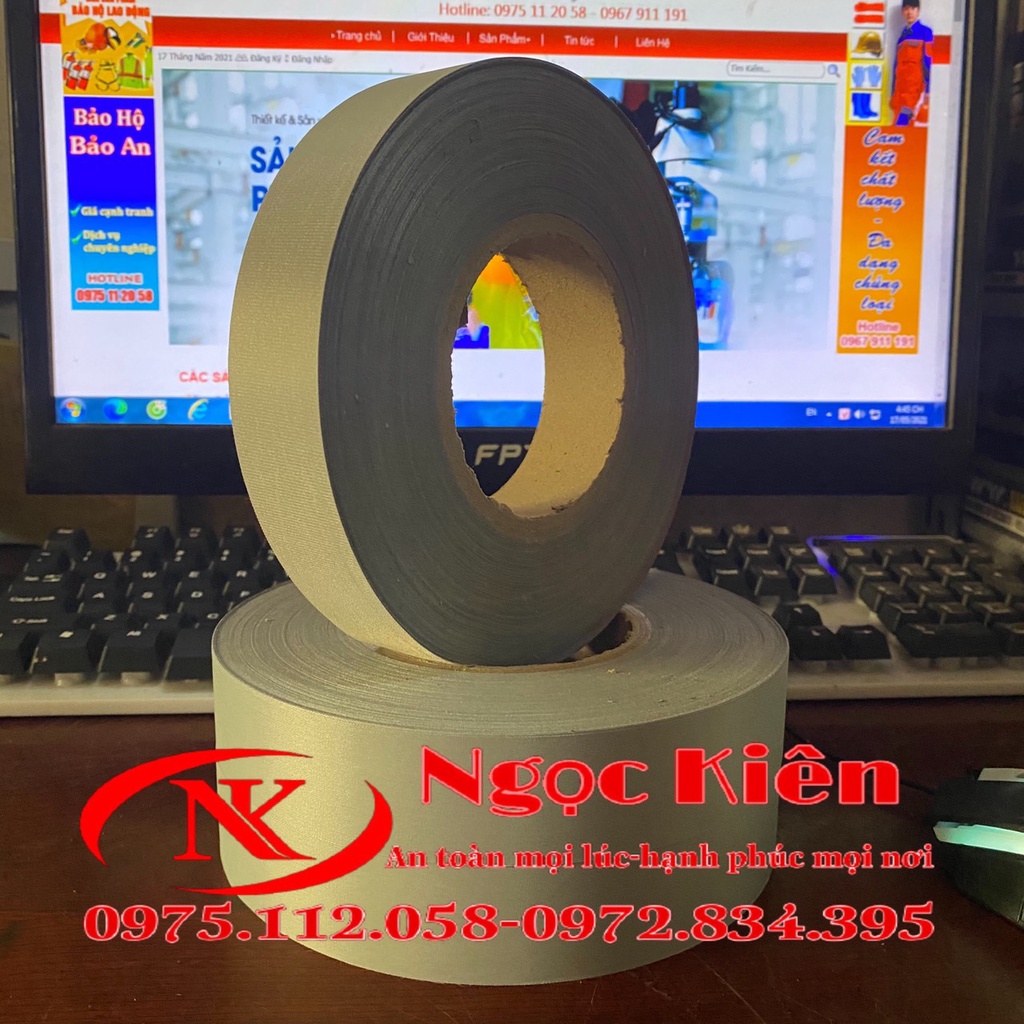 Dây vải phản quang màu ghi 2,5 cm x 100 mét-dây phản quang may quần áo