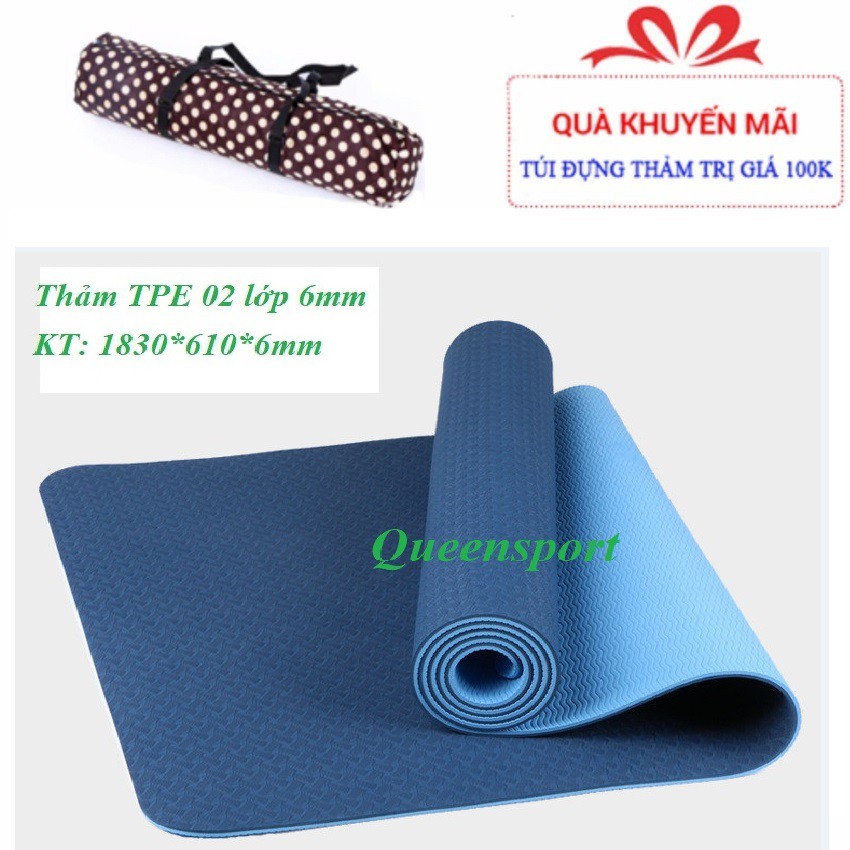 [FREE SHIP] SALE CUỐI NĂM : Thảm Yoga TPE EcoFriendly 2 lớp cao cấp dày 6mm tặng túi đựng và dây buộc thảm chuyên dụng