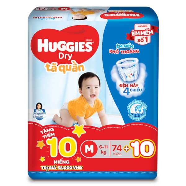 (TẶNG 8 MIẾNG MẪU MỚI)-TÃ QUẦN CỰC ĐẠI HUGGIES M74, L68, XL62, XXL56