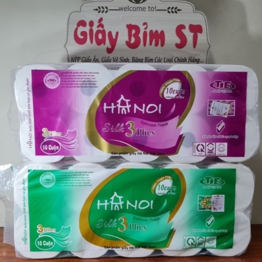 Giấy vệ sinh Hà Nội 3 lớp 10 cuộn chính hãng có tem cho nhà hàng, khách sạn, quán ăn