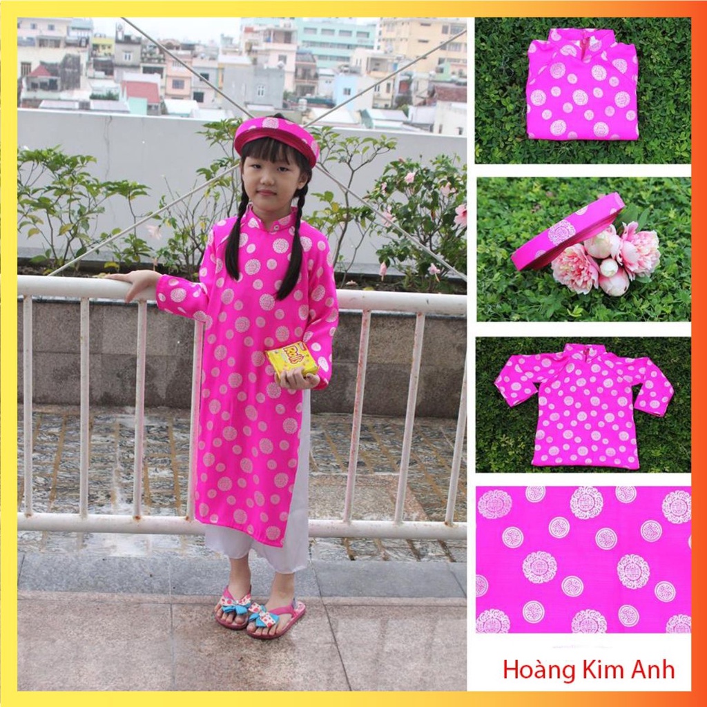 ÁO DÀI KHĂN XẾP TRẺ EM HOA ĐỒNG TIỀN MÀU HỒNG, ÁO DÀI TRẺ CON ADTEĐX-Hồng